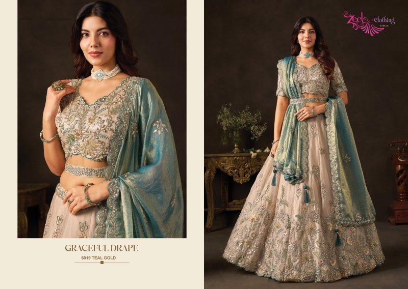 Teal Gold Lashkara By Zeel Fendy Silk With Sequence Work Lehenga Choli 6019